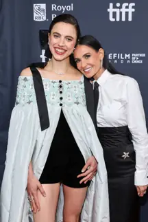 Margaret Qualley and Demi Moore attend the premiere of The Substance. 