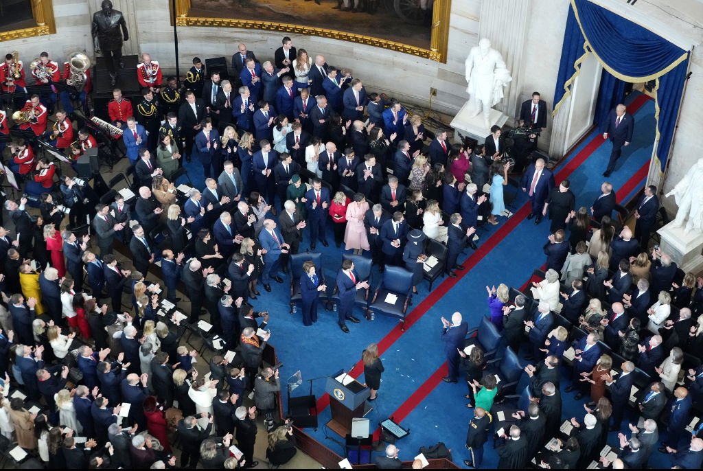 President  Donald Trump arrives for his inauguration in the Rotunda of the U.S. Capitol. Credit: Andrew Harnik/Getty Images