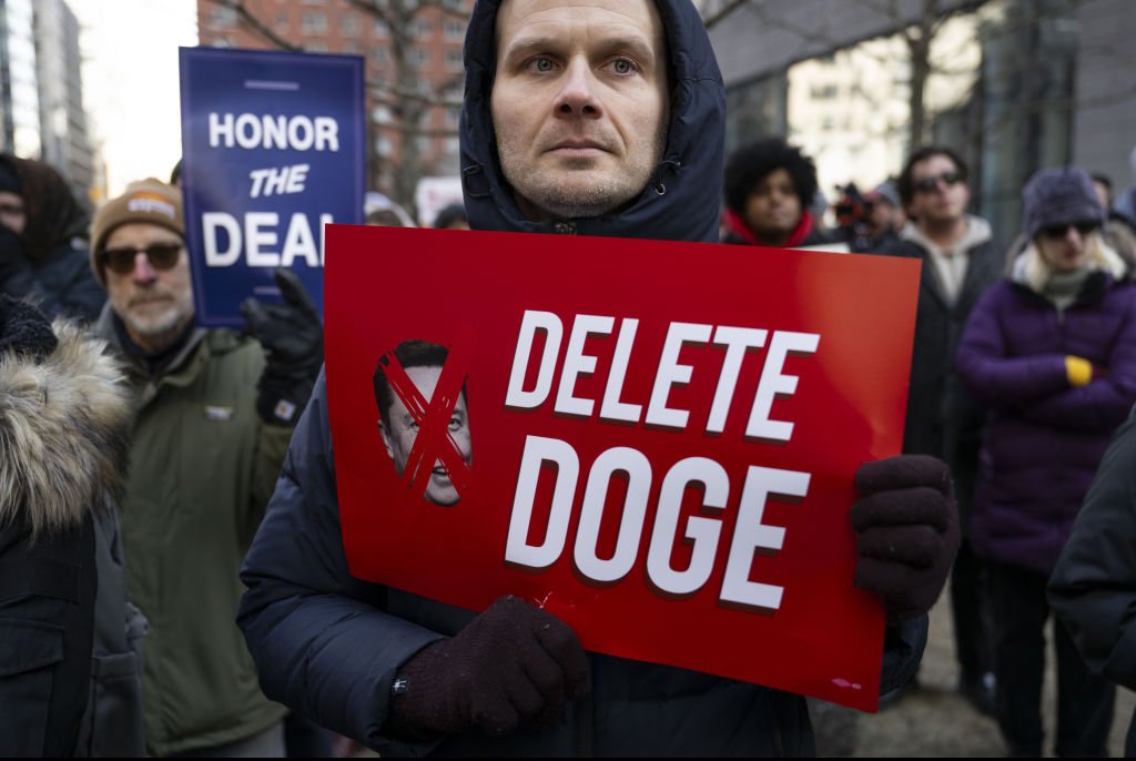 Protests and demonstrations have been held against DOGE. Credit: Mostafa Bassim/Anadolu via Getty Images