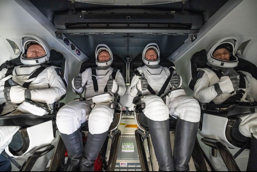 Wilmore and Williams alongside Roscosmos cosmonaut Aleksandr Gorbunov and NASA astronaut Nick Hague. Credit: Keegan Barber/NASA via Getty Images