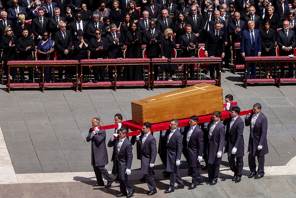 Zelenskyy (far left) met with U.S. President Donald Trump (far right) before Pope Francis' funeral. Credit: Alessandra Benedetti - Corbis / Getty