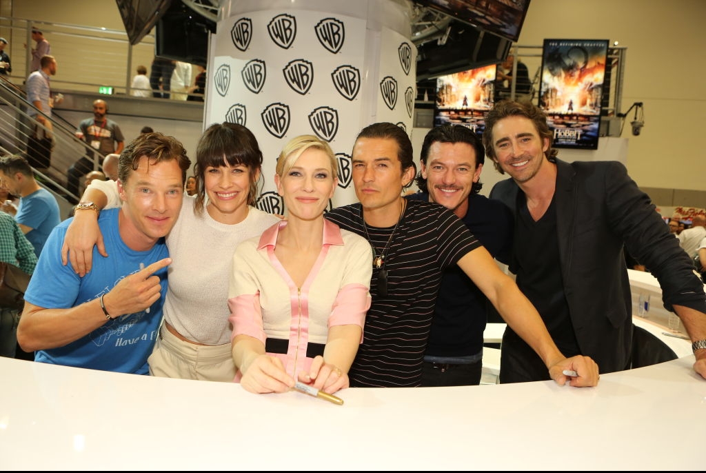 Benedict Cumberbatch, Evangeline Lilly, Cate Blanchett, Orlando Bloom, Luke Evans, and Lee Pace all starred in "The Hobbit: The Battle of the Five Armies". Credit: Chris Frawley/Warner Bros. Entertainment Inc./Getty