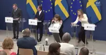 Swedish health minister Elisabet Lann collapsed during a press conference. Credit: SVT Direkt