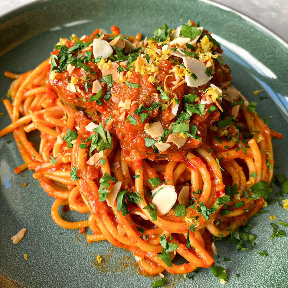 Moroccan style Vegan Spaghetti and Aubergine Meatballs